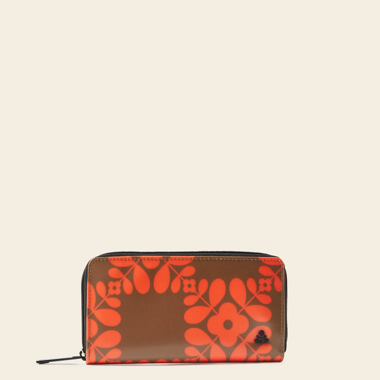 Forget Me Not Wallet in Lattice Flower Tile Conker pattern by Orla Kiely