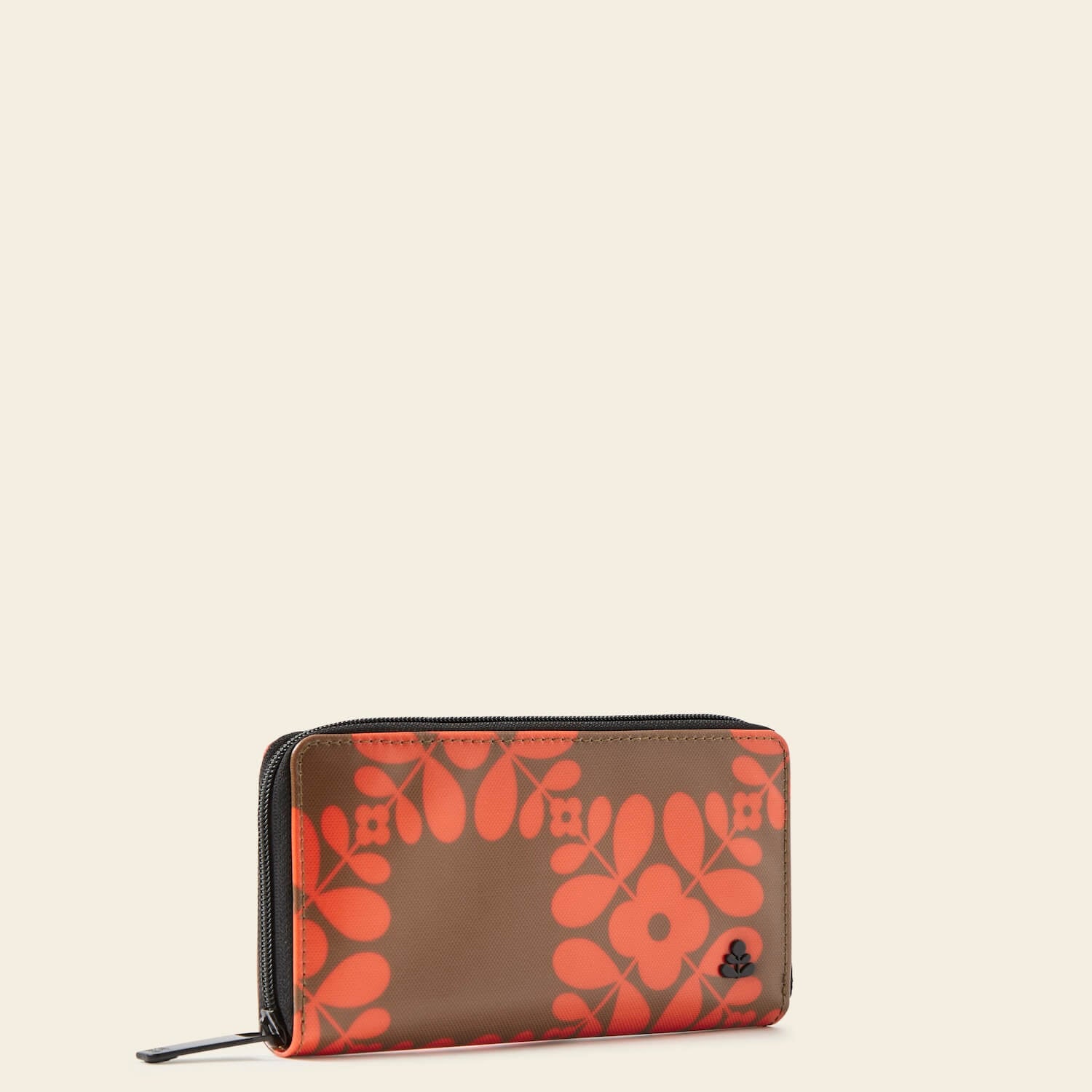 Forget Me Not Wallet in Lattice Flower Tile Conker pattern by Orla Kiely