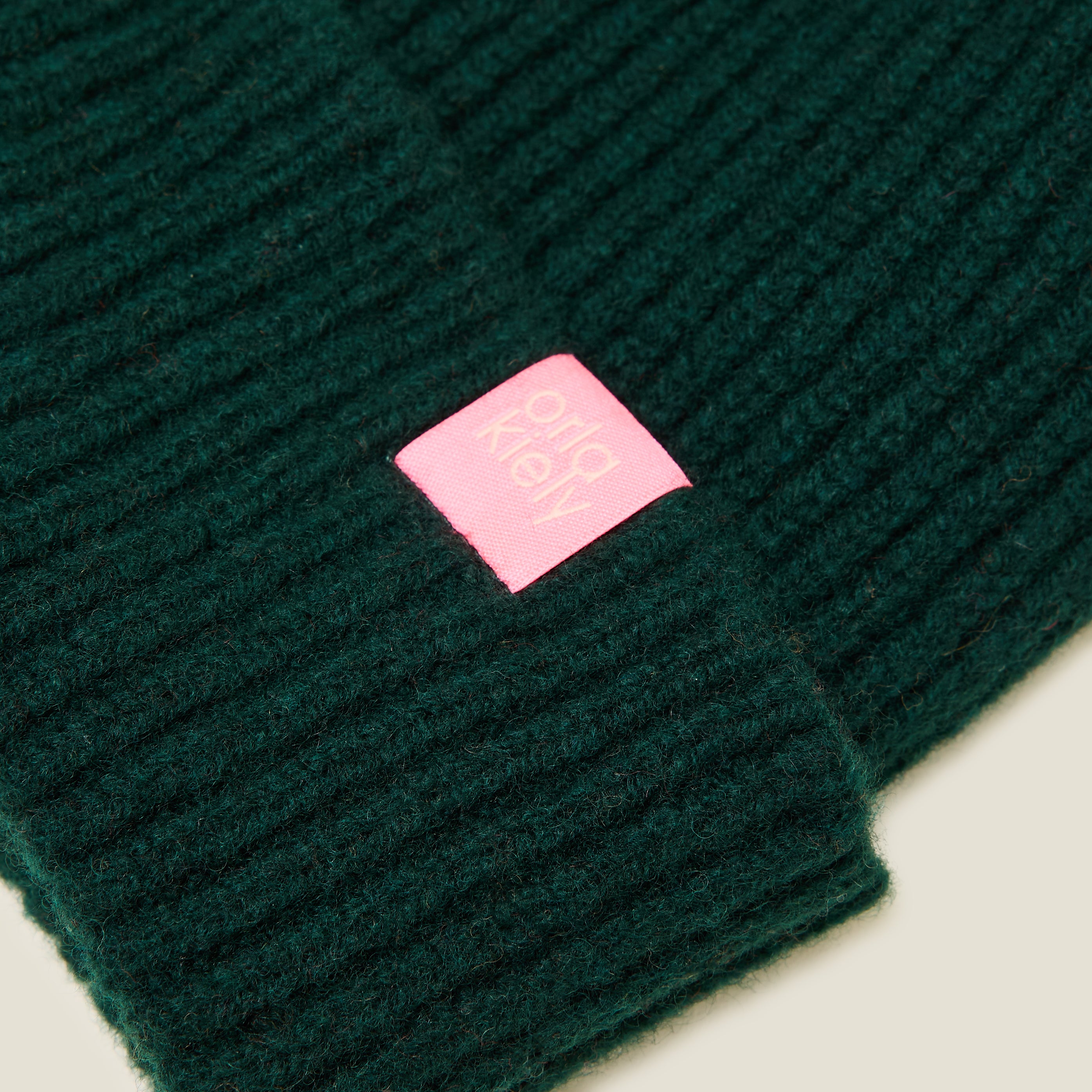 Contrast Pom Wool Beanie - Forest Black