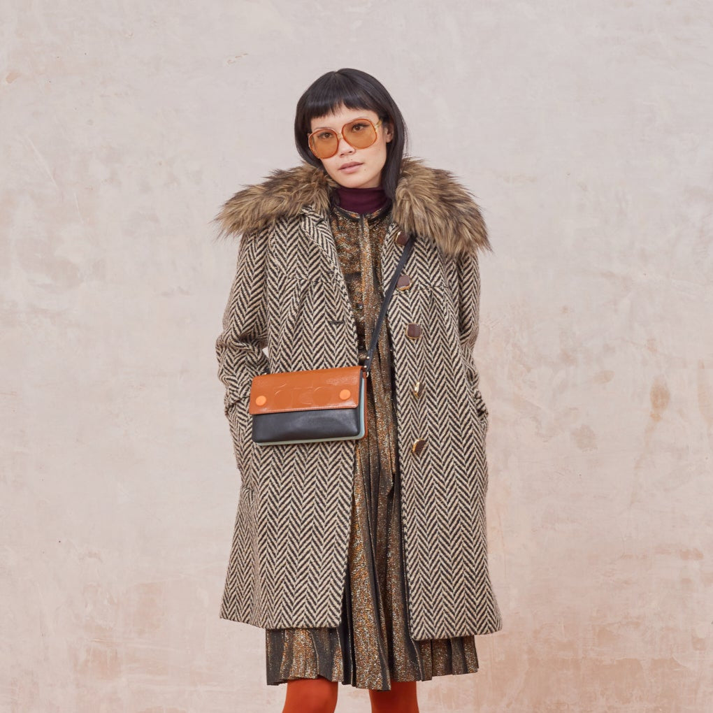 Flap Folio Leather Crossbody Bag - OK Colourblock Sienna