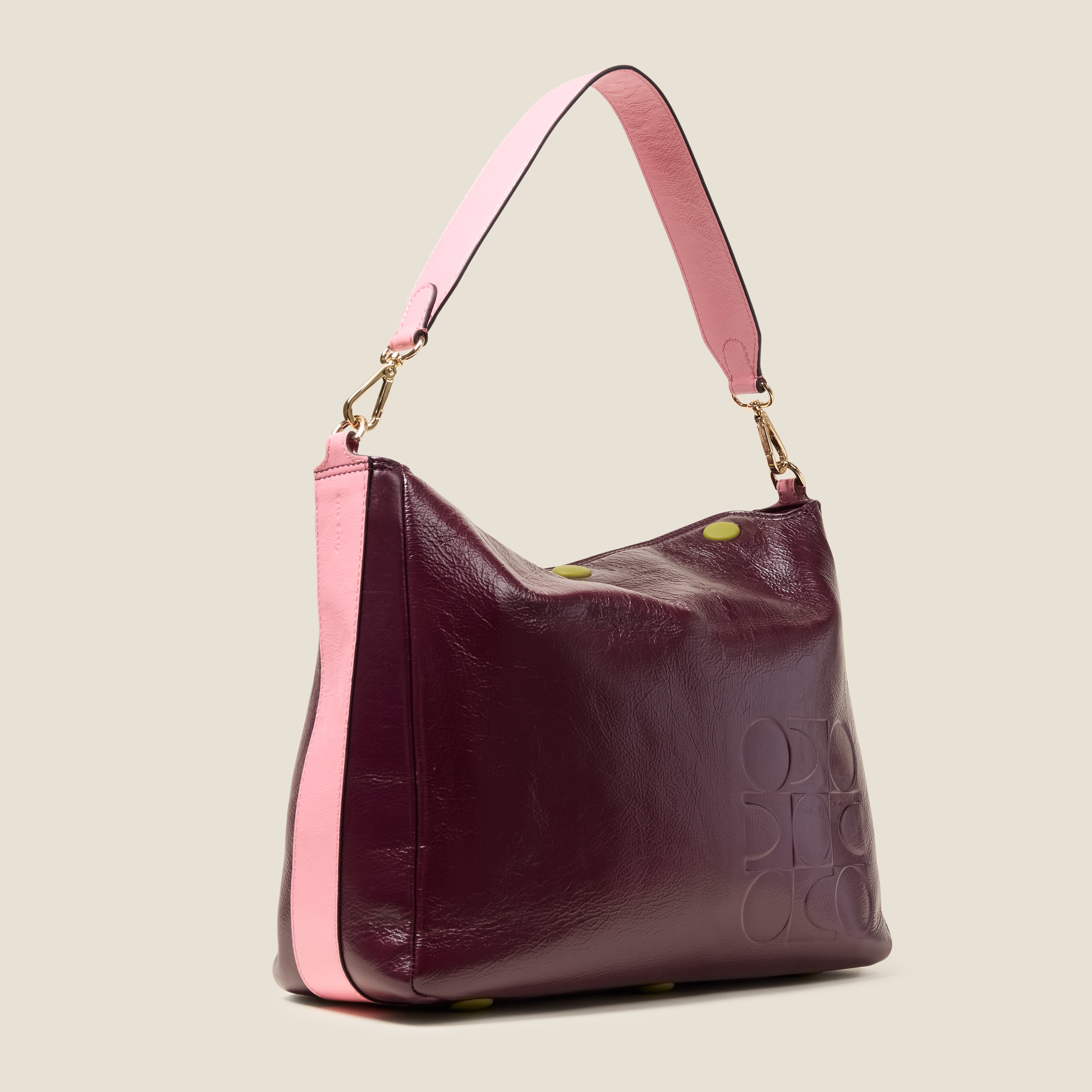 Large Softie Leather Shoulder Bag - OK Colourblock Burgundy