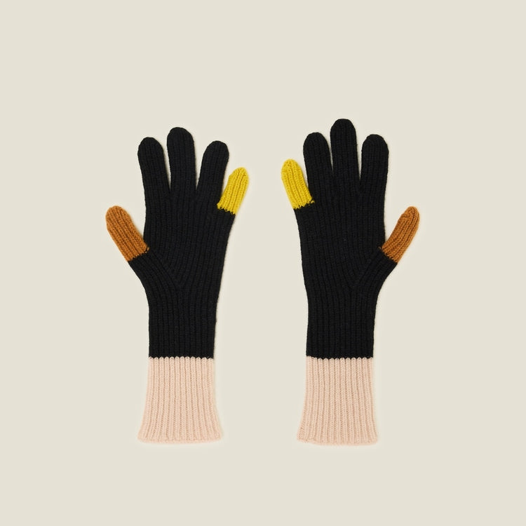 Colour Pop Wool Gloves - Cream Black