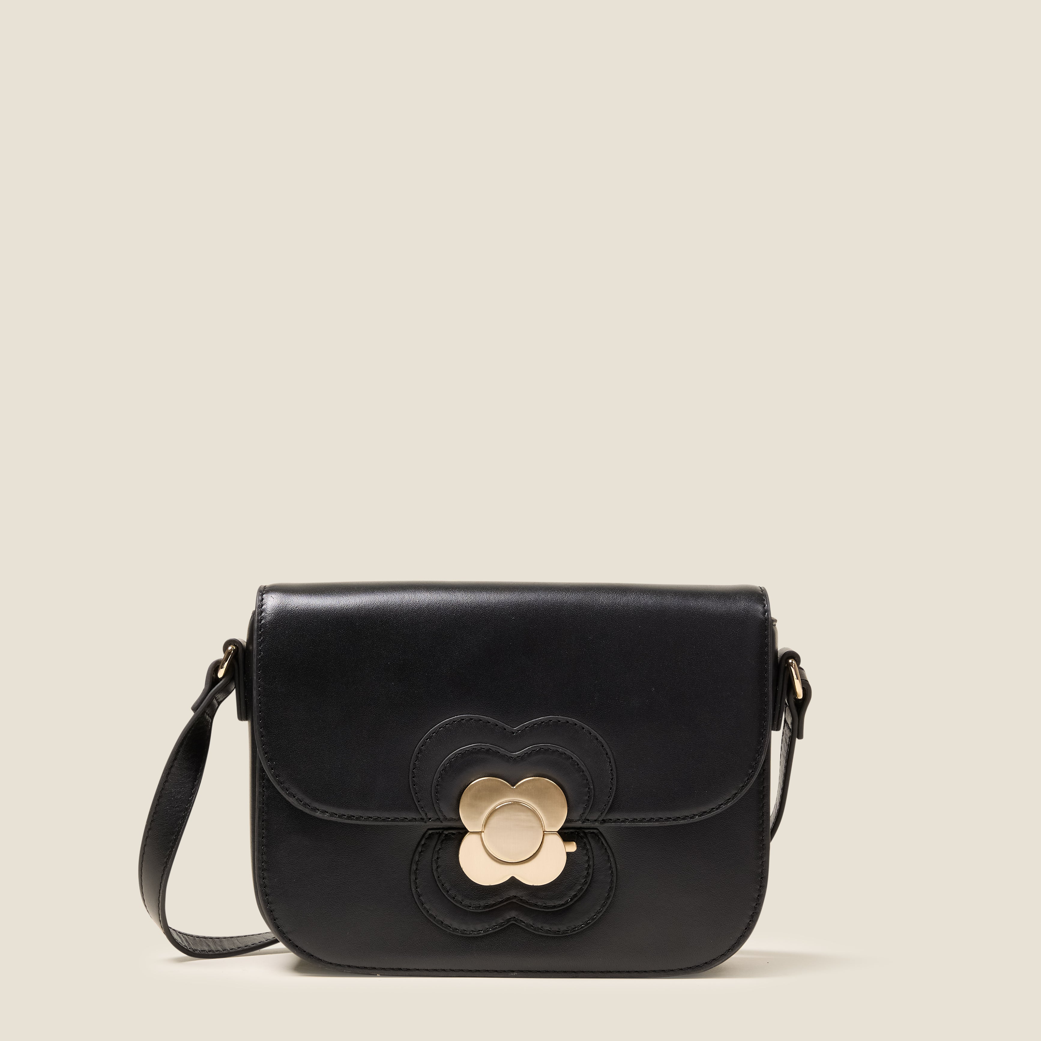 Eclipse Leather Crossbody Bag - Flower Applique Black