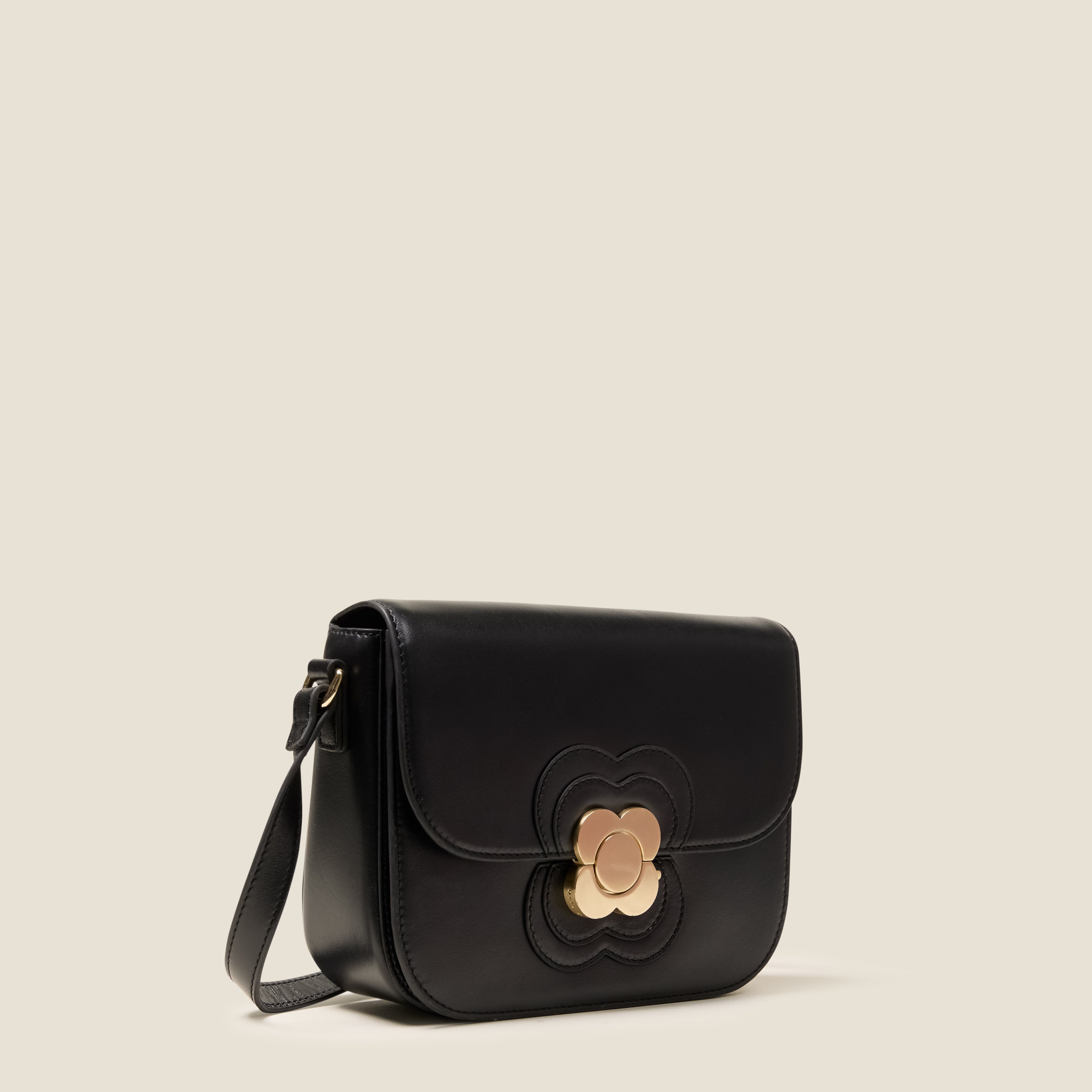 Eclipse Leather Crossbody Bag - Flower Applique Black