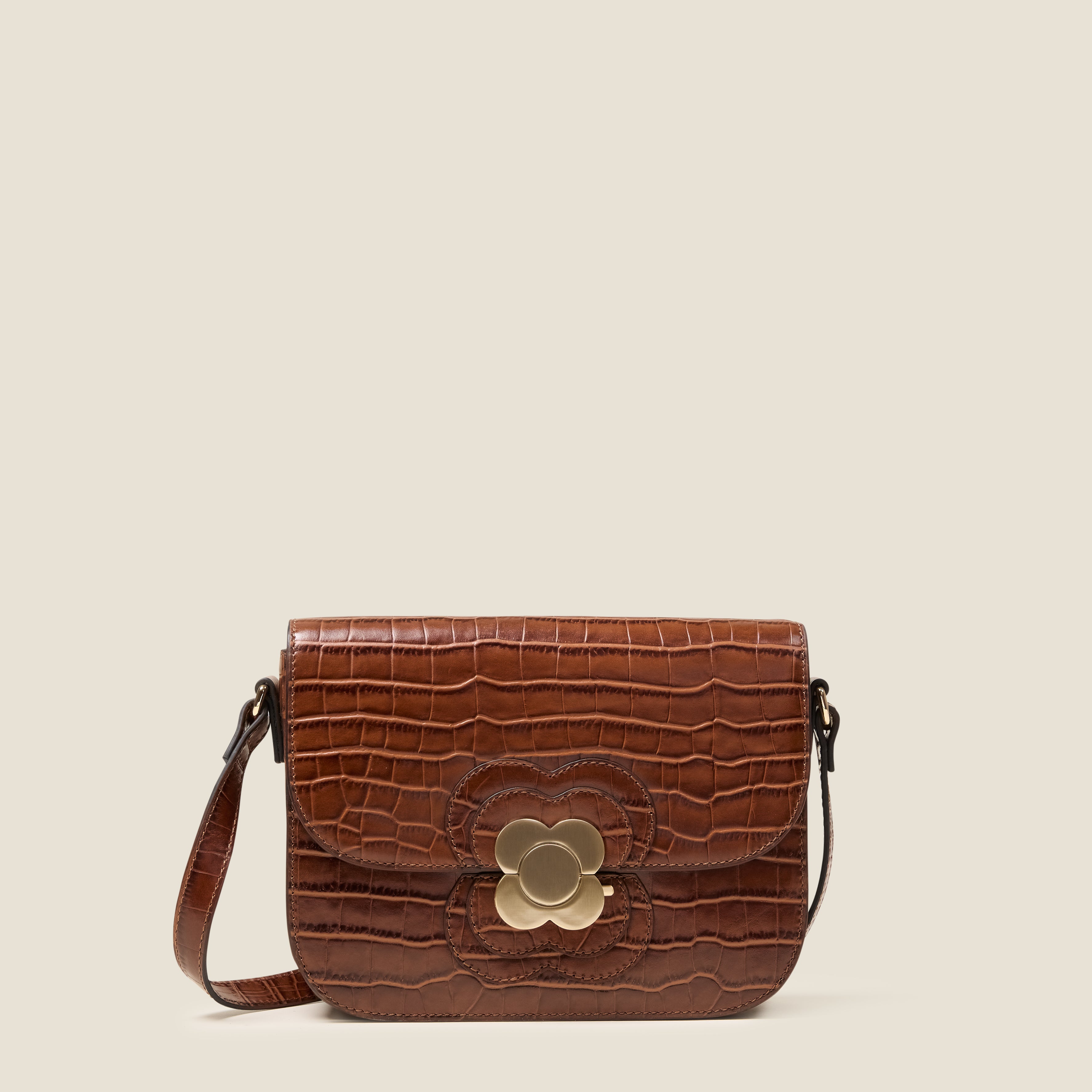 Eclipse Leather Crossbody Bag - Flower Applique Croc