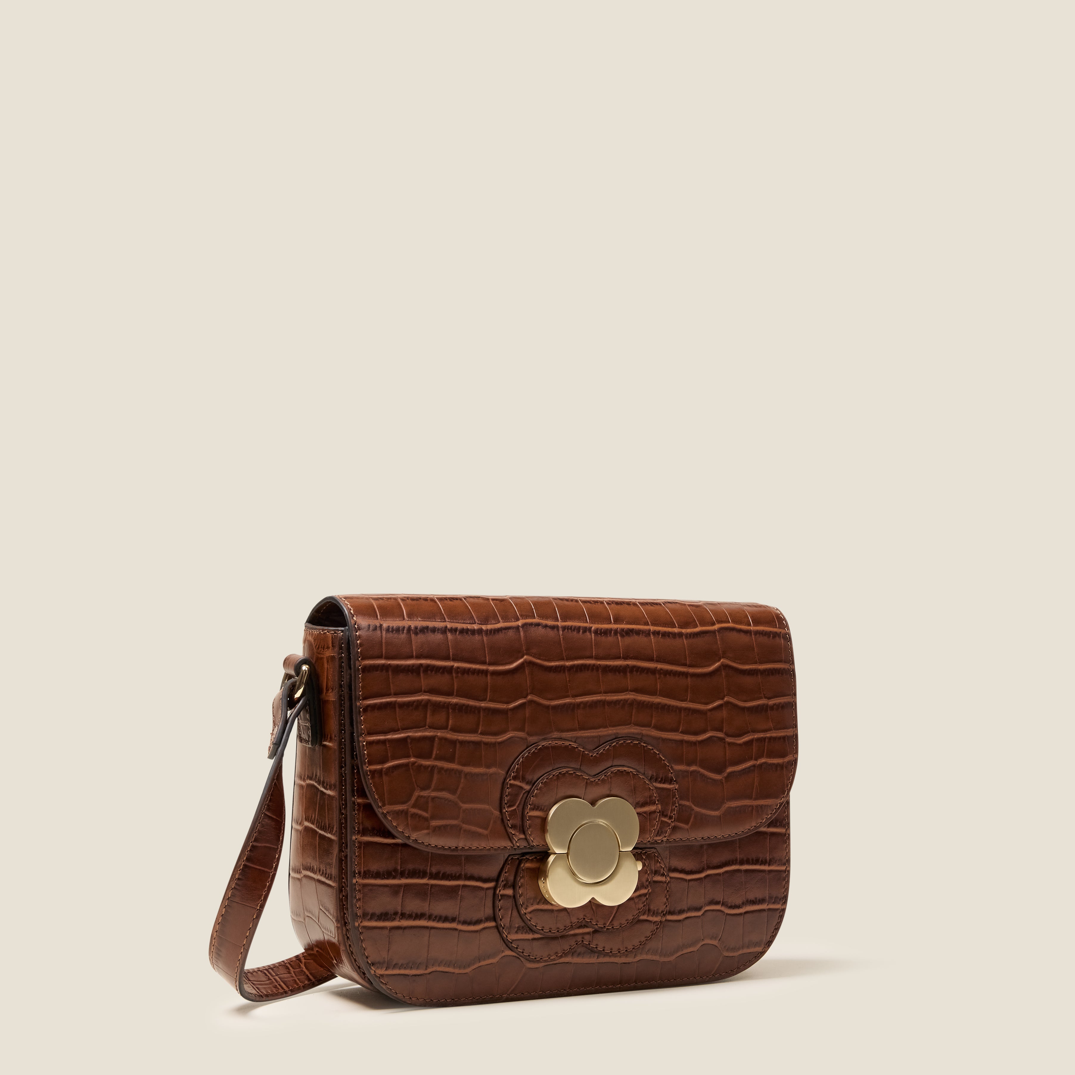 Eclipse Leather Crossbody Bag - Flower Applique Croc