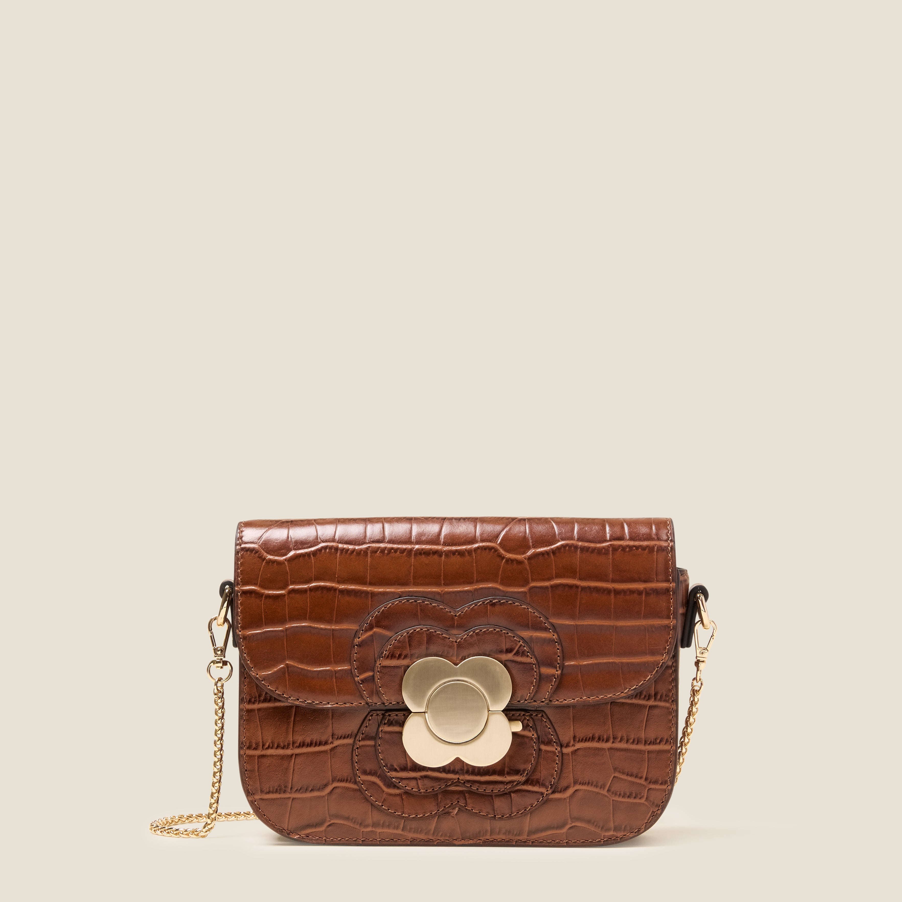 Mini Eclipse Leather Crossbody Bag - Flower Applique Croc