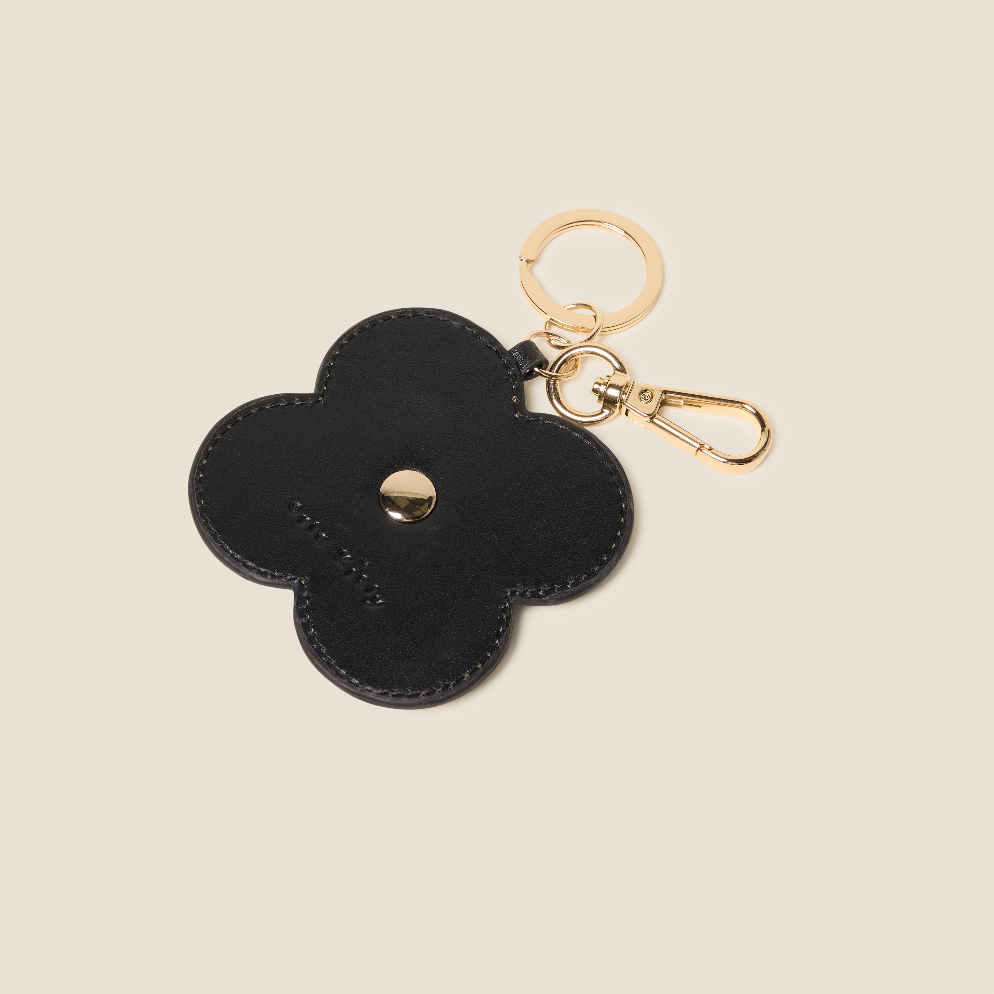 Layered Flower Leather Key Ring - Flower Applique Black