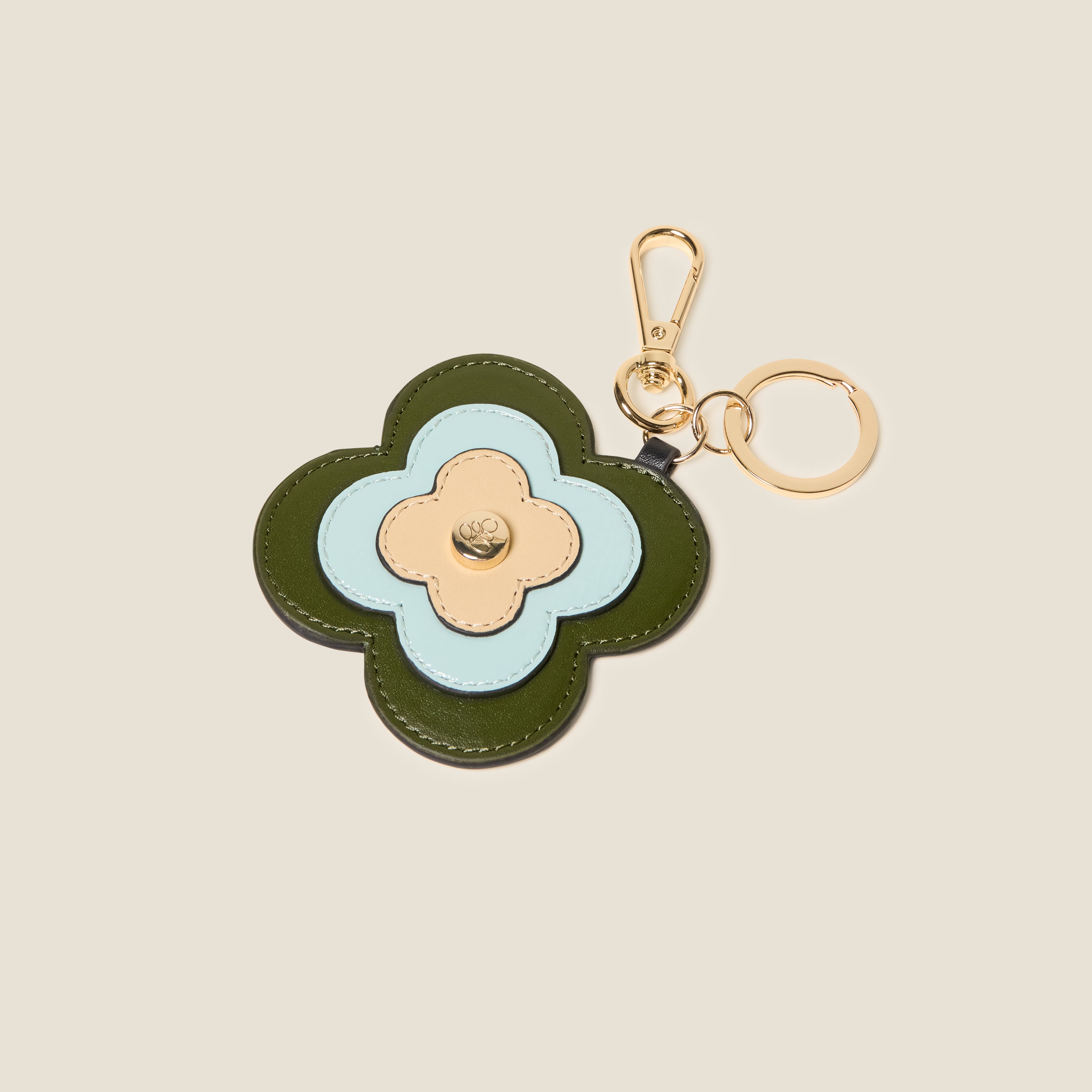 Layered Flower Leather Key Ring - Flower Applique Forest