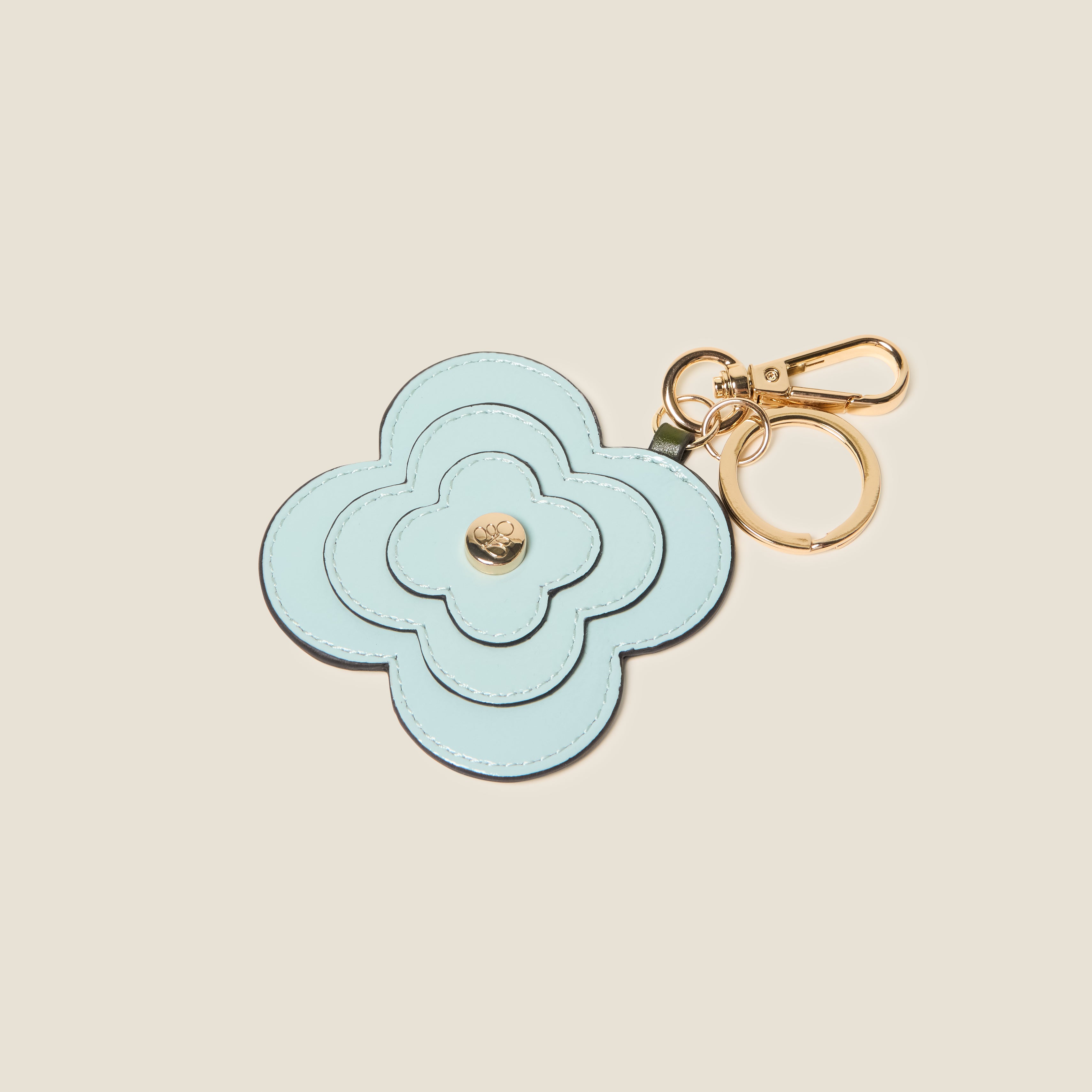 Layered Flower Leather Key Ring - Flower Applique Blue