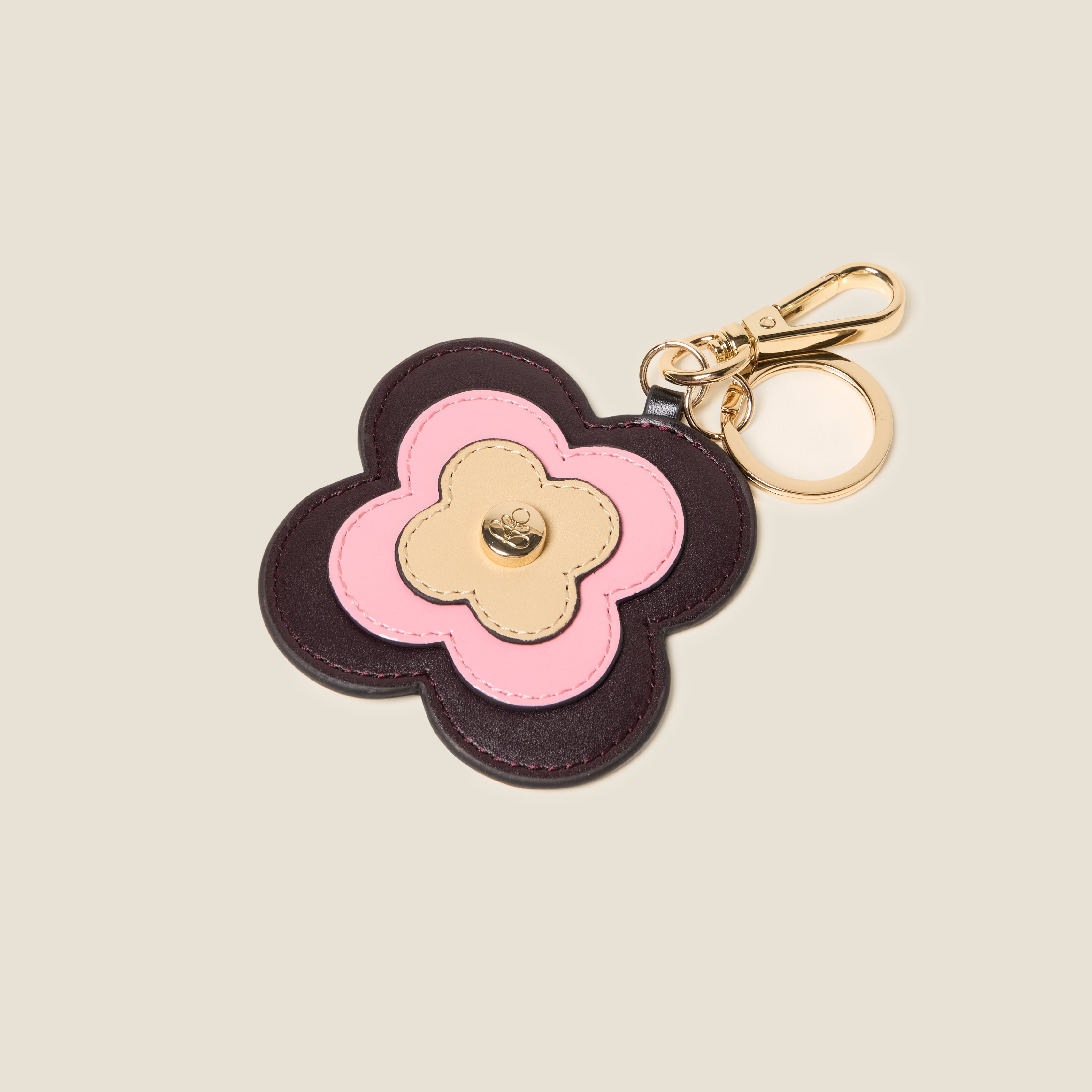 Layered Flower Leather Key Ring - Flower Applique Burgundy