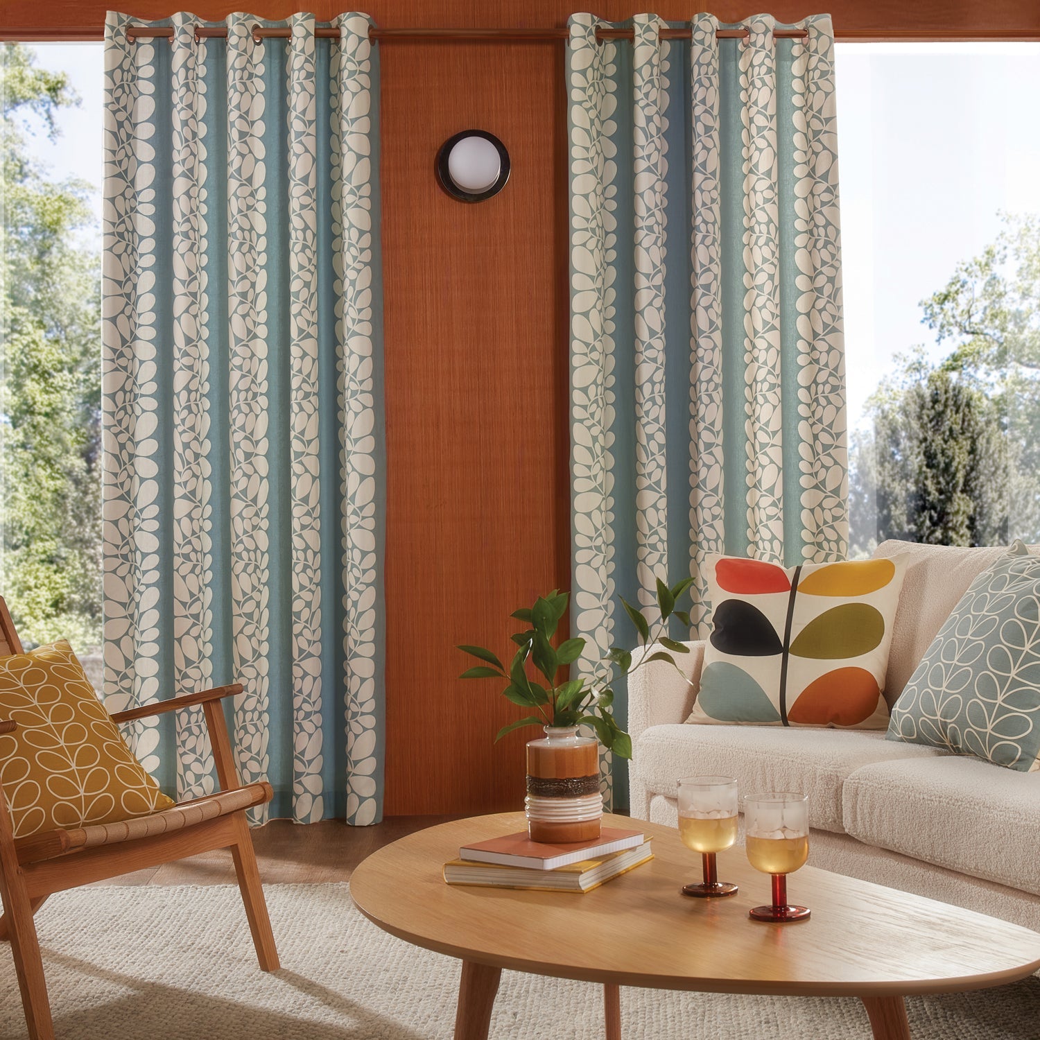 Sycamore Stripe Lined Eyelet Curtains - Duckegg Blue | Orla Kiely