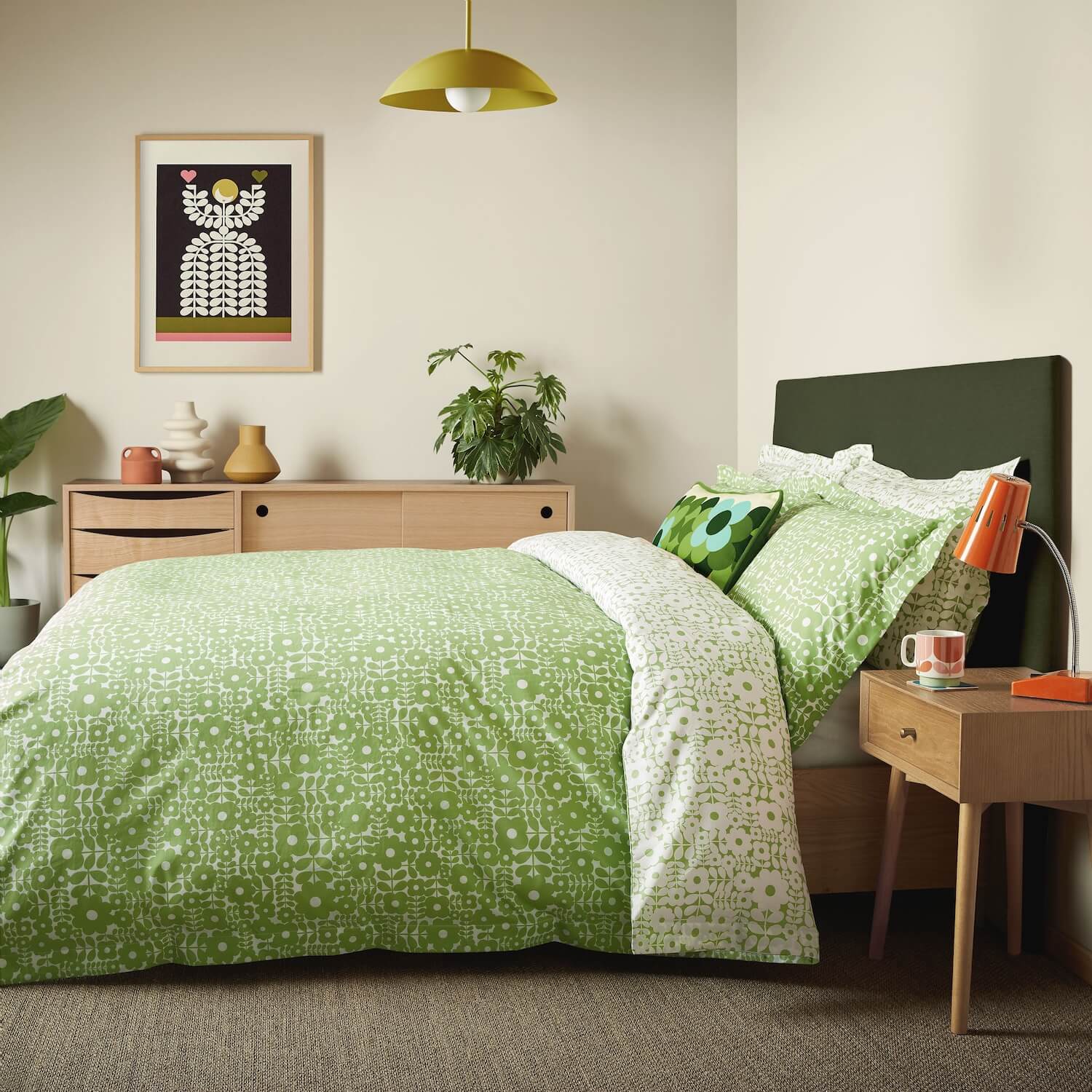 Criss Cross Stem Bed Linen Set - Basil Green