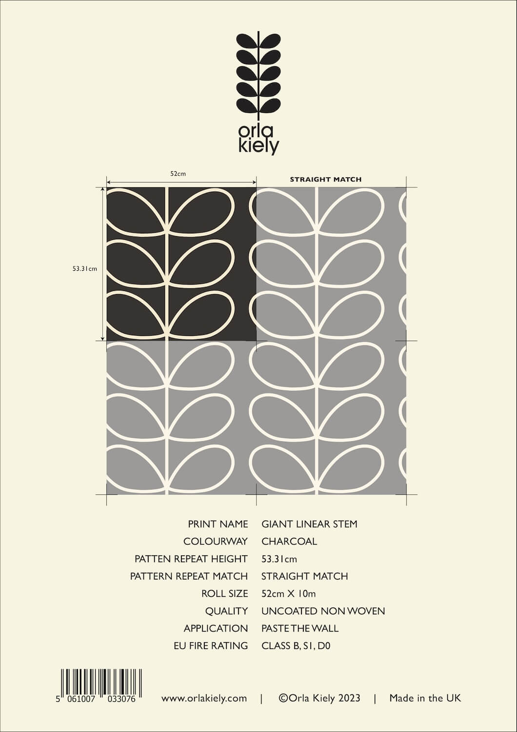 Giant Linear Stem Charcoal Wallpaper - Sample ROW