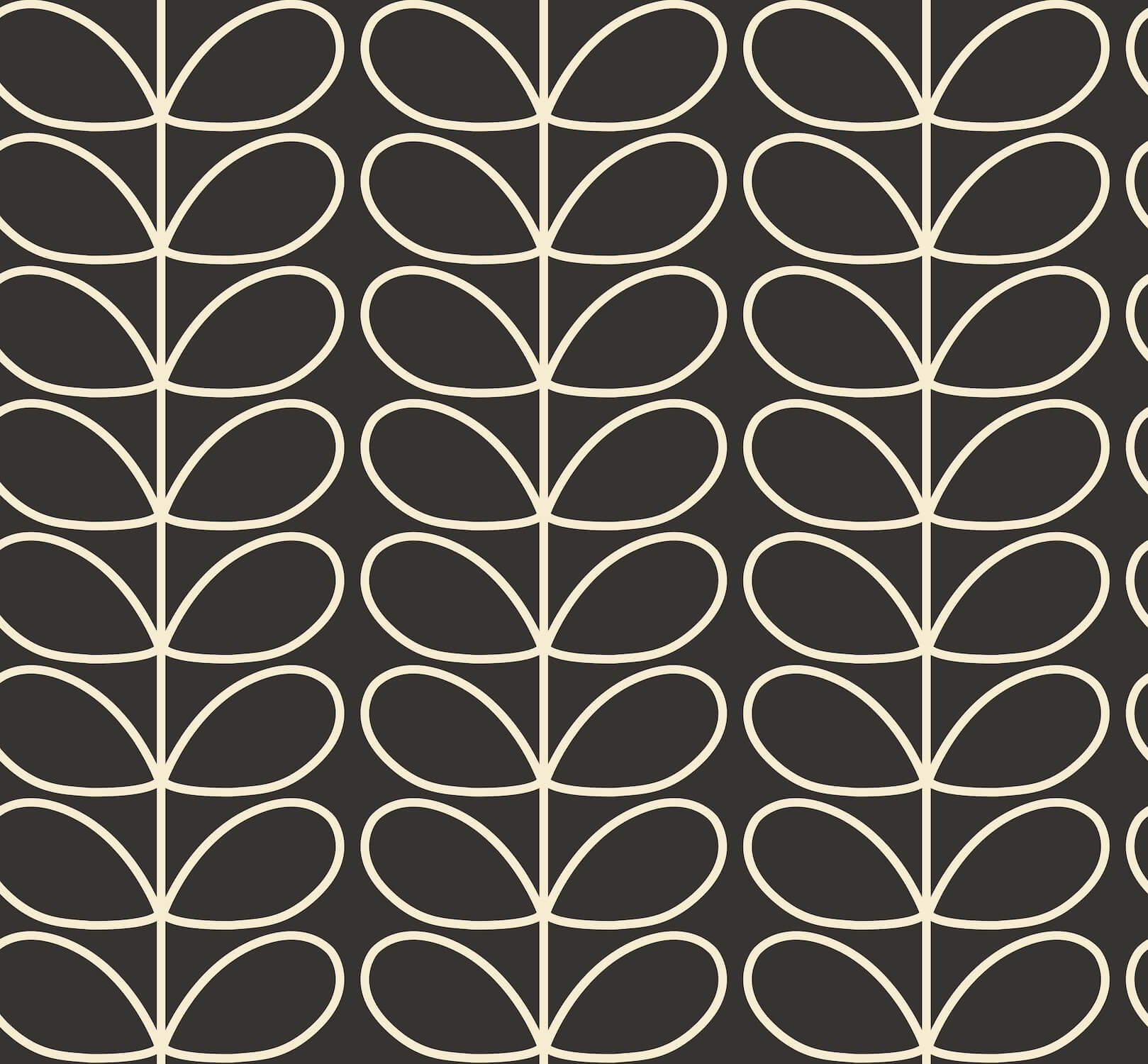 Linear Stem Charcoal Wallpaper in Grey Artwork by Orla Kiely