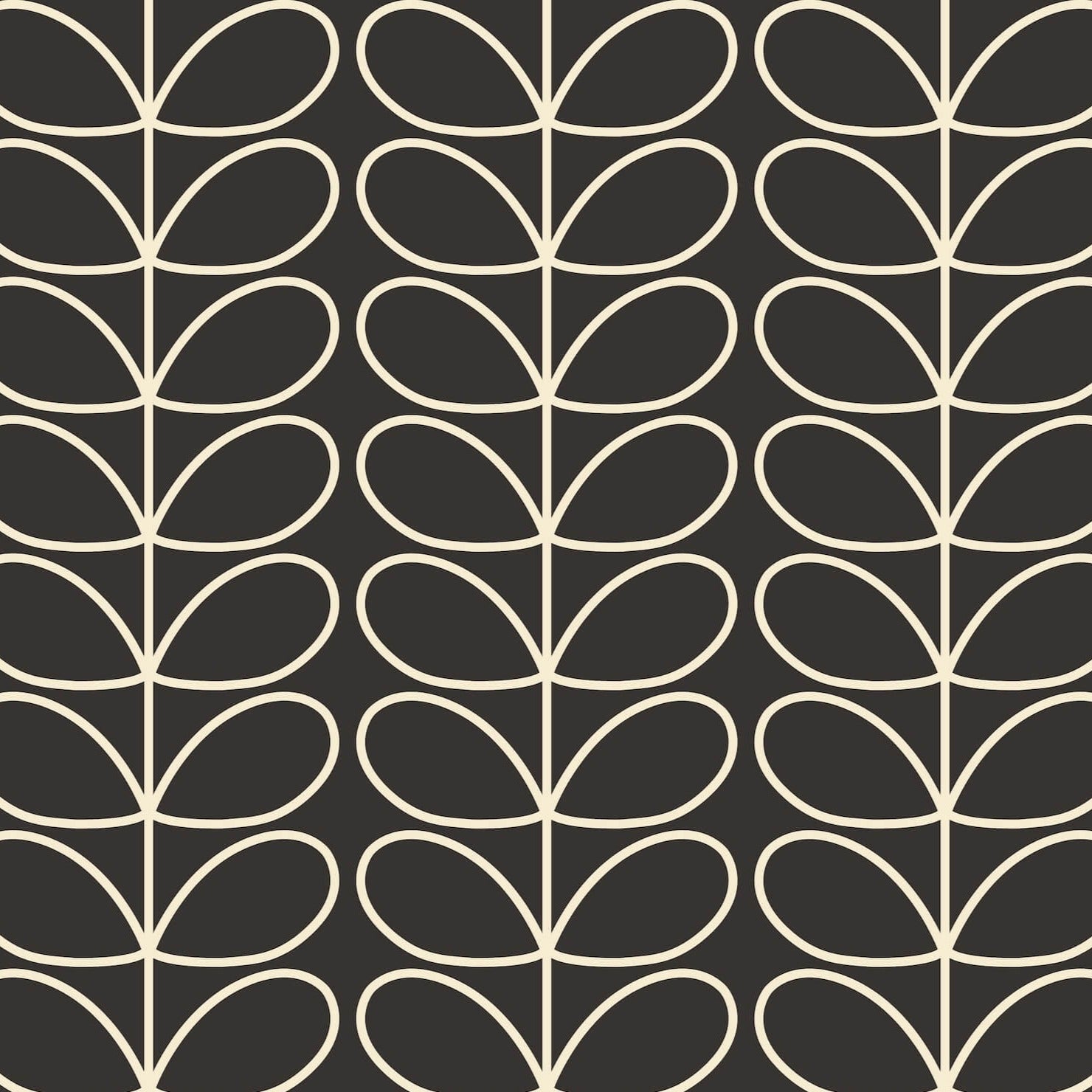 Linear Stem Charcoal Wallpaper in Grey Artwork by Orla Kiely