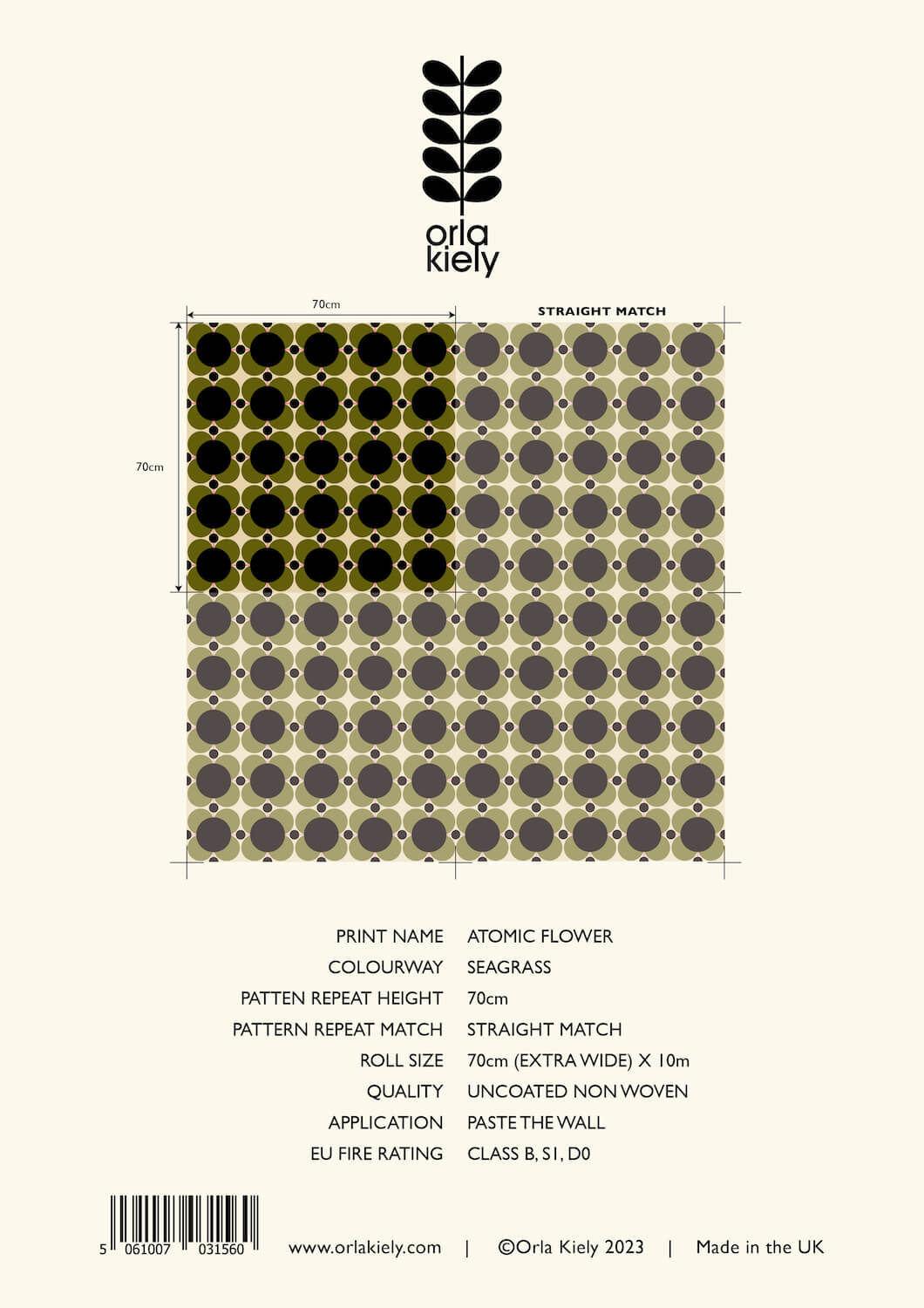 Atomic Flower Khaki Wallpaper - 70cm x 10m ROW