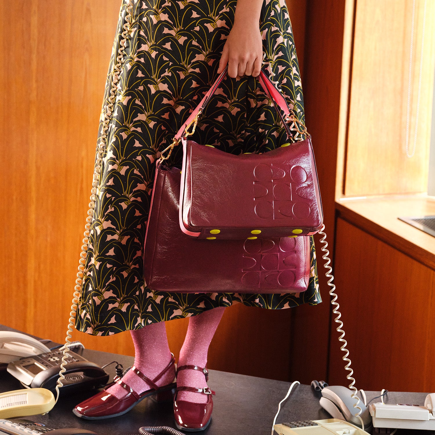 Large Softie Leather Shoulder Bag - OK Colourblock Burgundy